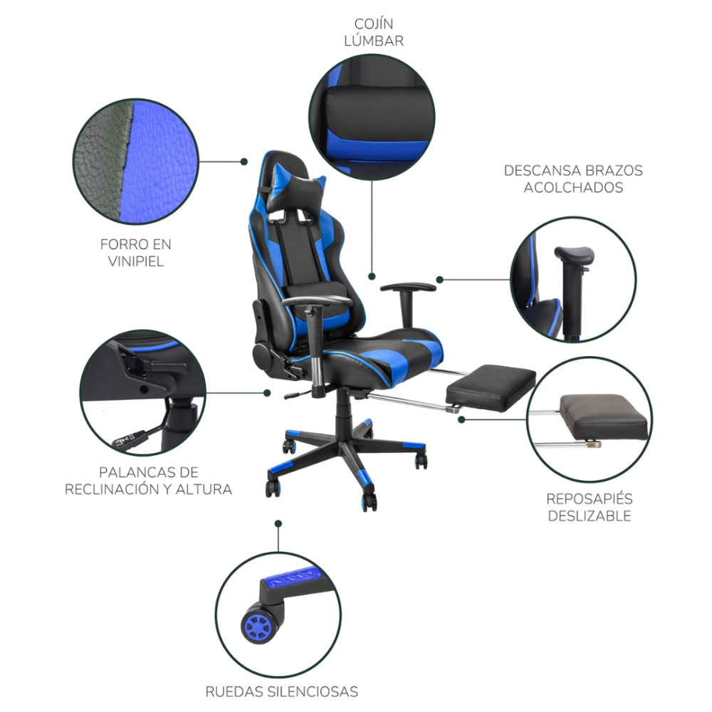 SILLON GAMER NEGRA CON AZUL