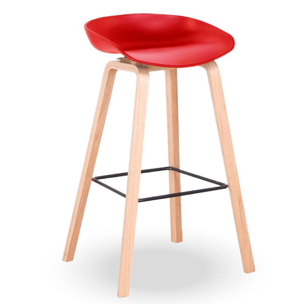 SILLA BAR GINGER ROJO CON PATAS DE MADERA