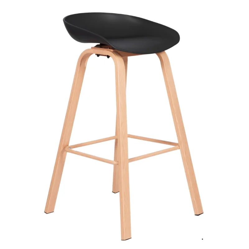 SILLA BAR GINGER NEGRO CON PATAS DE MADERA CAFE