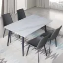 SET DE MESA LARISA BLANCA  CON 4 SILLAS GRISES