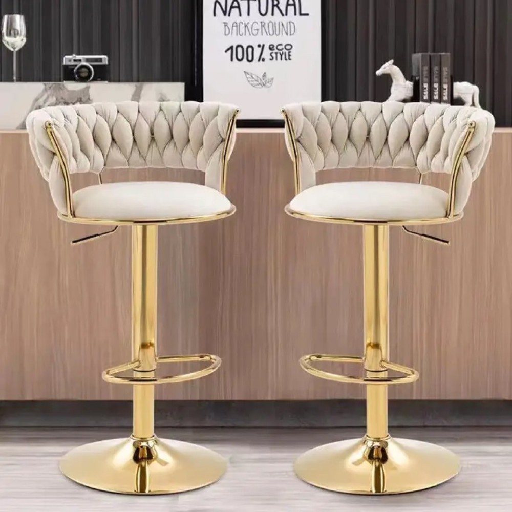 SILLA BAR KIARA BEIGE CON BASE DORADA