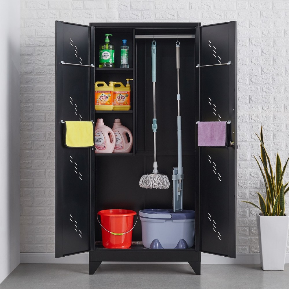 MUEBLE METALICO NEGRO PARA IMPLEMENTOS DE LIMPIEZA