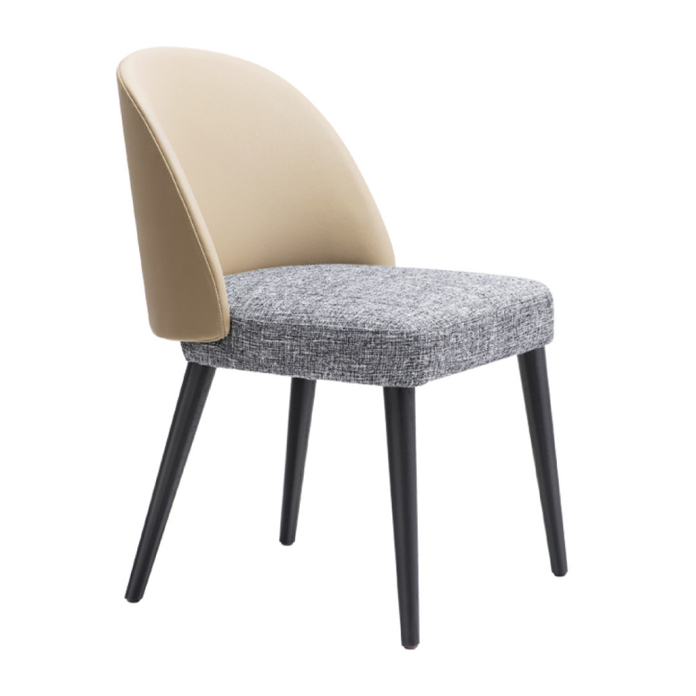 SILLA LISA EN TELA LINO COLOR GRIS OSCURO CON CUERINA BEIGE
