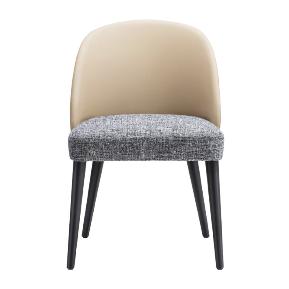 SILLA LISA EN TELA LINO COLOR GRIS OSCURO CON CUERINA BEIGE