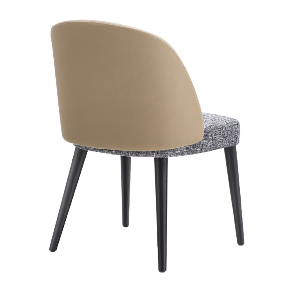 SILLA LISA EN TELA LINO COLOR GRIS OSCURO CON CUERINA BEIGE