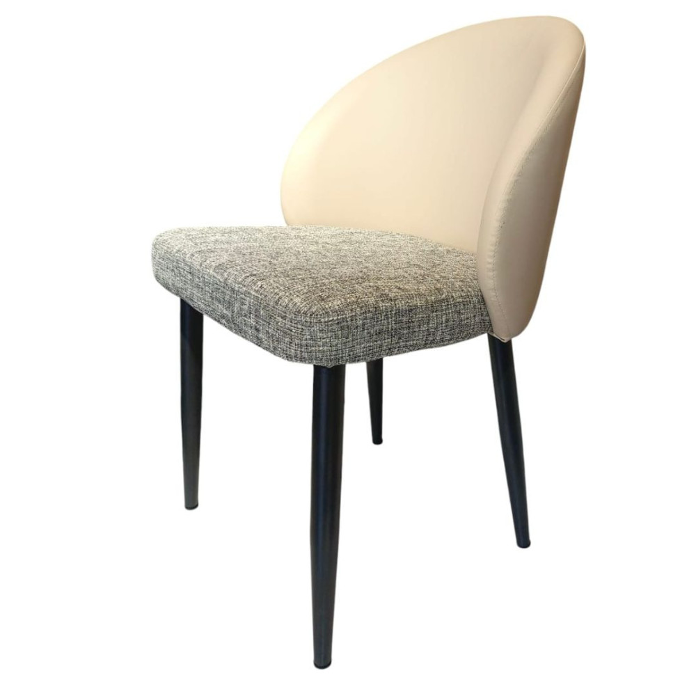 SILLA LISA EN TELA LINO COLOR GRIS OSCURO CON CUERINA BEIGE