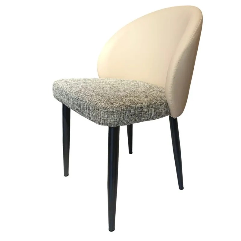 SILLA LISA EN TELA LINO COLOR GRIS OSCURO CON CUERINA BEIGE