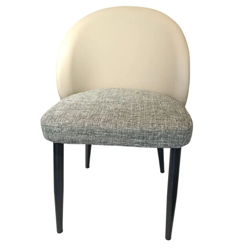 SILLA LISA EN TELA LINO COLOR GRIS OSCURO CON CUERINA BEIGE