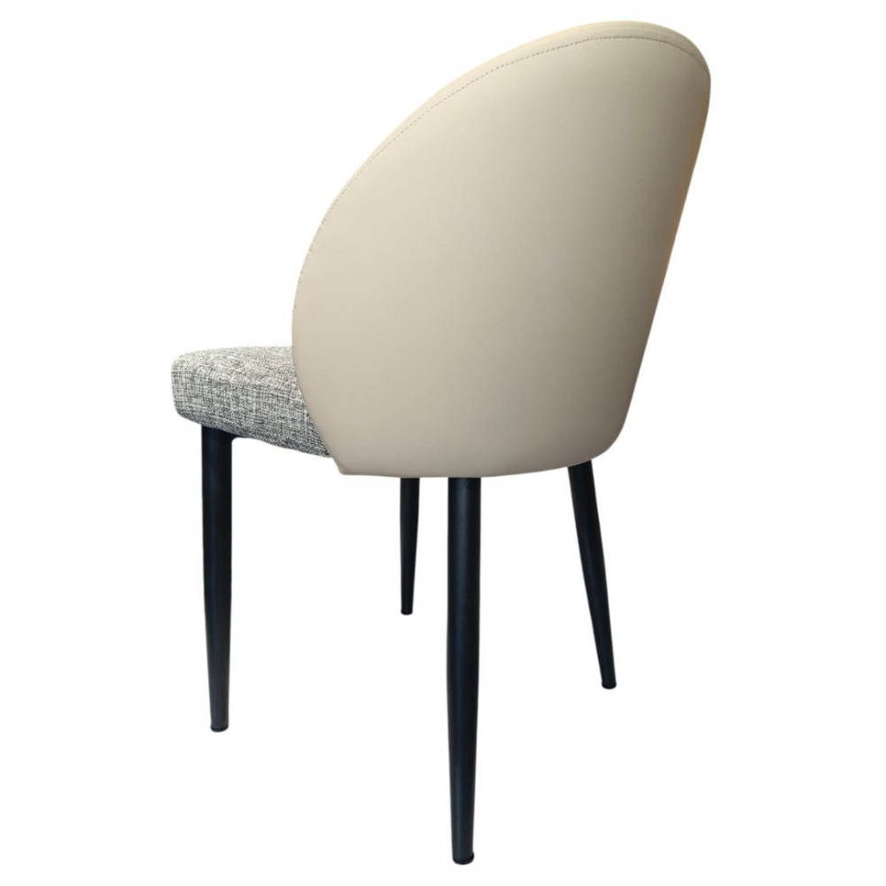 SILLA LISA EN TELA LINO COLOR GRIS OSCURO CON CUERINA BEIGE
