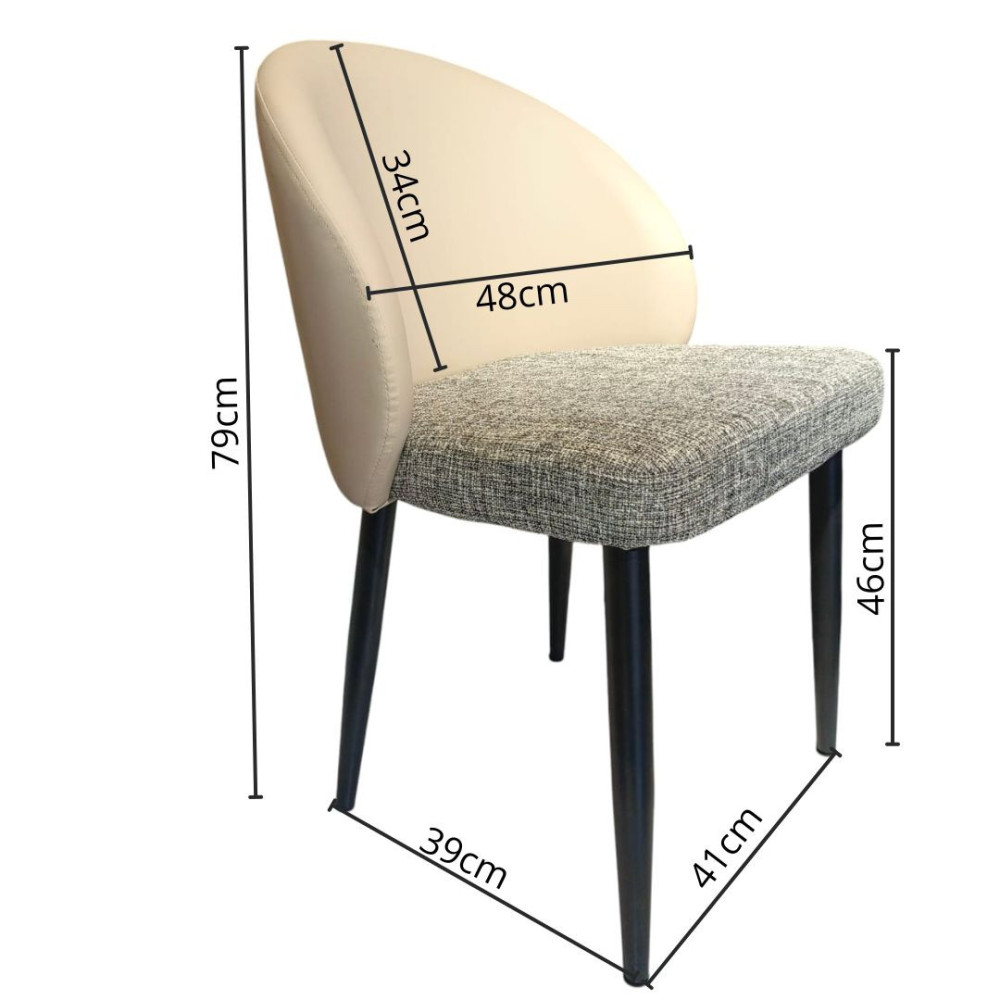 SILLA LISA EN TELA LINO COLOR GRIS OSCURO CON CUERINA BEIGE
