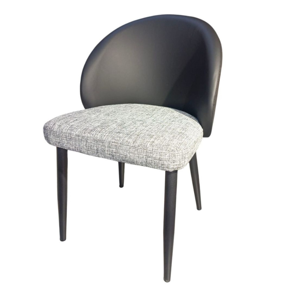 SILLA LISA EN TELA LINO COLOR GRIS CLARO CON CUERINA NEGRA