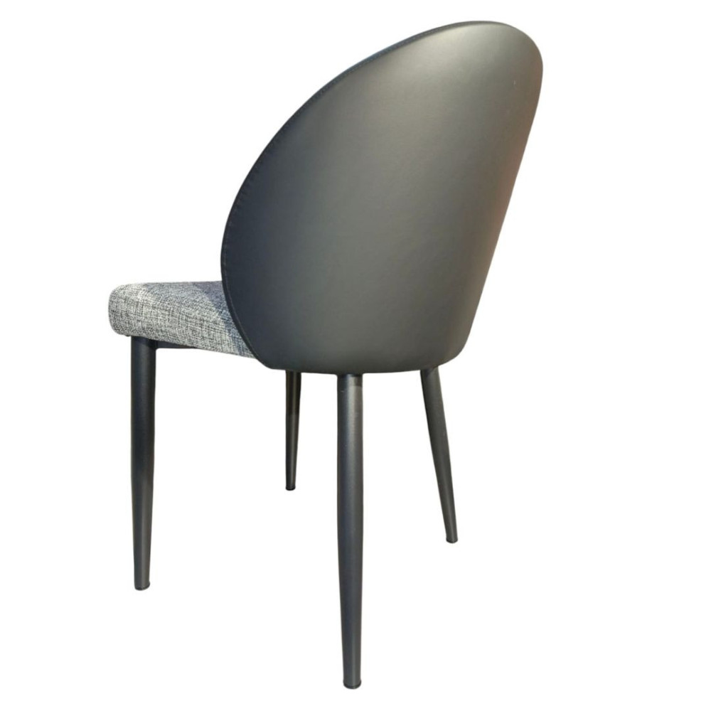 SILLA LISA EN TELA LINO COLOR GRIS CLARO CON CUERINA NEGRA