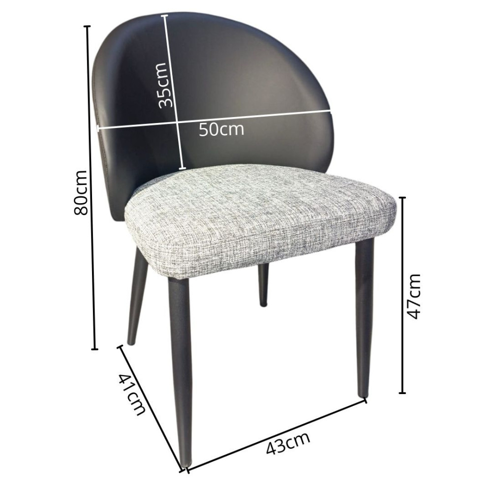 SILLA LISA EN TELA LINO COLOR GRIS CLARO CON CUERINA NEGRA