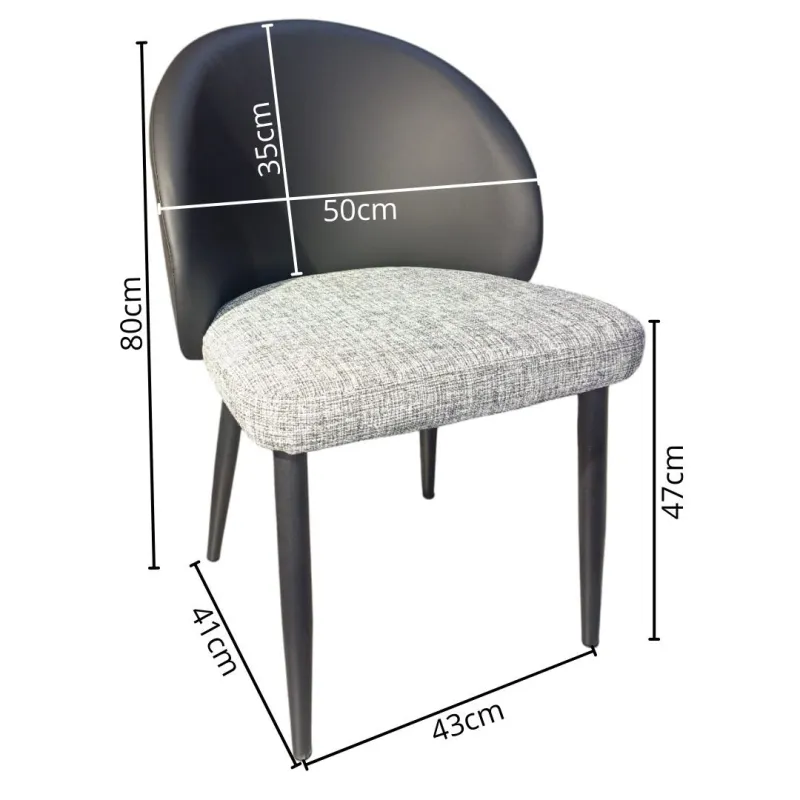 SILLA LISA EN TELA LINO COLOR GRIS CLARO CON CUERINA NEGRA