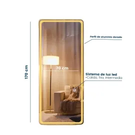 ESPEJO CUADRADO LORNA FILO DORADO 3 LUCES 2