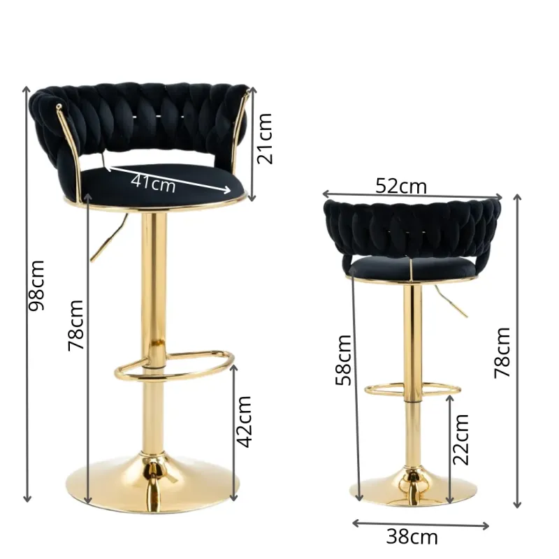 SILLA BAR KIARA NEGRA CON BASE DORADA