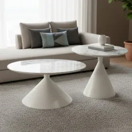 MESA CENTRO MINA  MARMOLEADA BLANCA