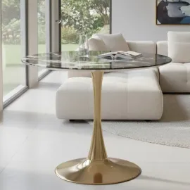 MESA REDONDA FRIDA 80CM COLOR NEGRA ON BASE DORADA