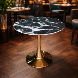 MESA REDONDA FRIDA 80CM COLOR NEGRA ON BASE DORADA 2