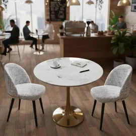 MESA REDONDA FRIDA 80CM COLOR BLANCA ON BASE DORADA 2