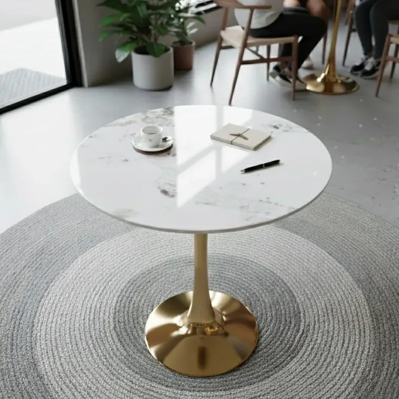 MESA REDONDA FRIDA 80CM COLOR BLANCA CON BASE DORADA