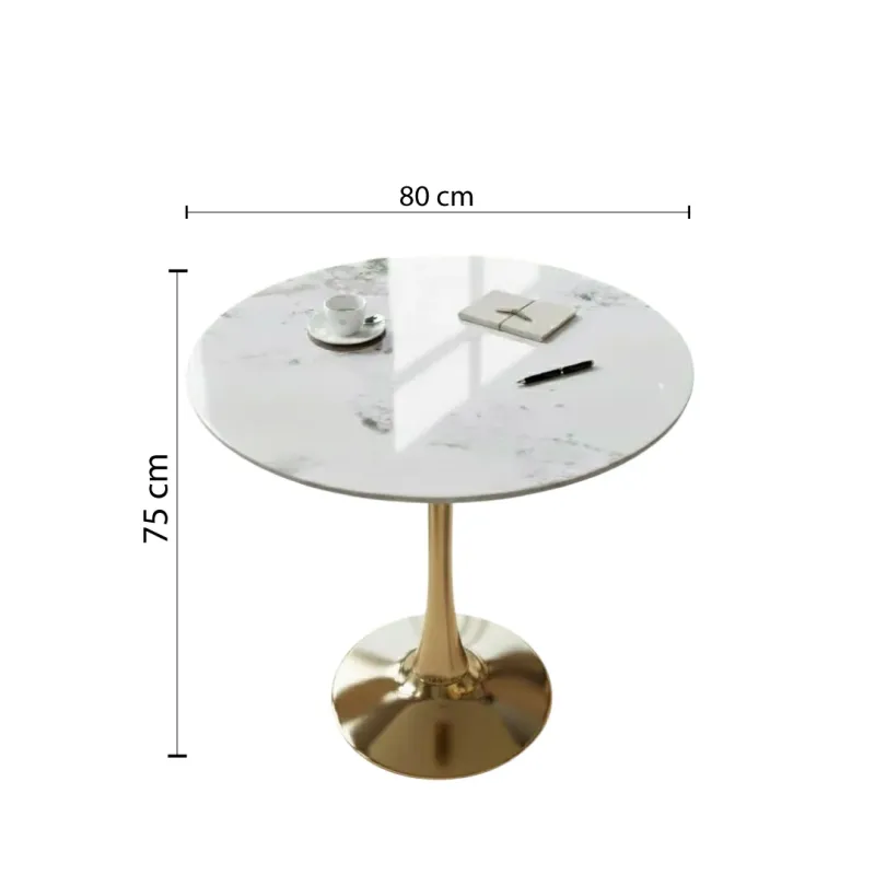MESA REDONDA FRIDA 80CM COLOR BLANCA CON BASE DORADA