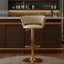 SILLA BAR KIARA BEIGE CON BASE DORADA