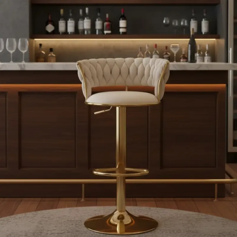 SILLA BAR KIARA BEIGE CON BASE DORADA