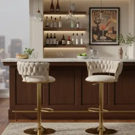 SILLA BAR KIARA BEIGE CON BASE DORADA 2