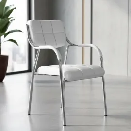 SILLA MILOS EN CUERINA BLANCA CON ESTRUCTURA CROMADA