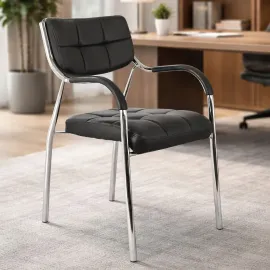 SILLAS MILOS CUERINA NEGRA ESTRUCTURA CROMADA