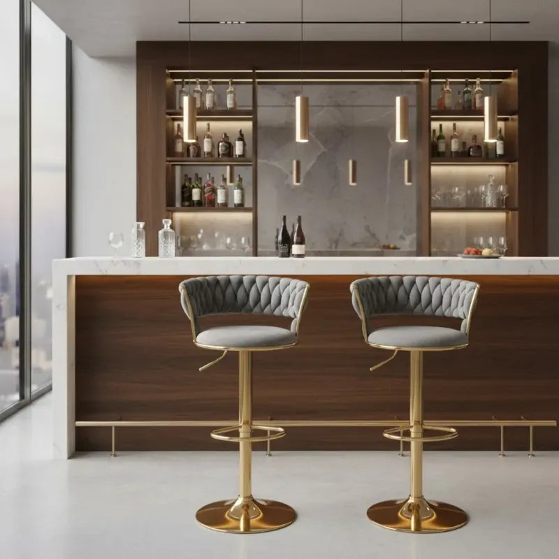 SILLA BAR KIARA GRIS CON BASE DORADA