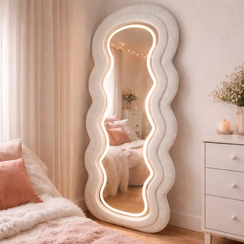 ESPEJO BELEN 170CM TAPIZ BLANCO LUZ LED