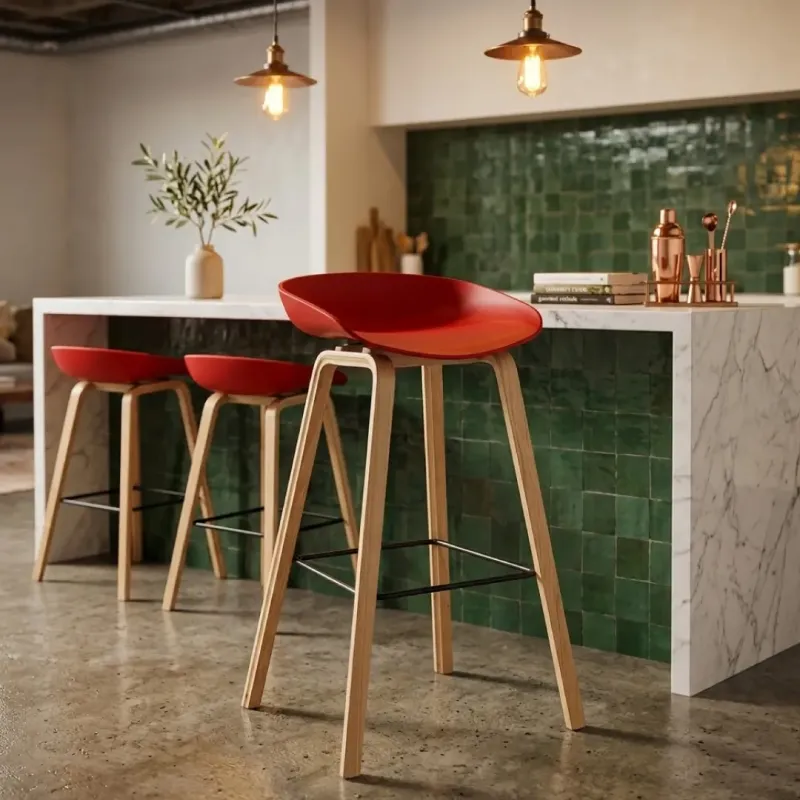 SILLA BAR GINGER ROJO SOPORTE MADERADO