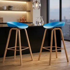 SILLA BAR GINGER COLOR AZUL SOPORTE MADERADA