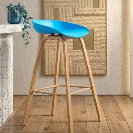 SILLA BAR GINGER COLOR AZUL SOPORTE MADERADA 2