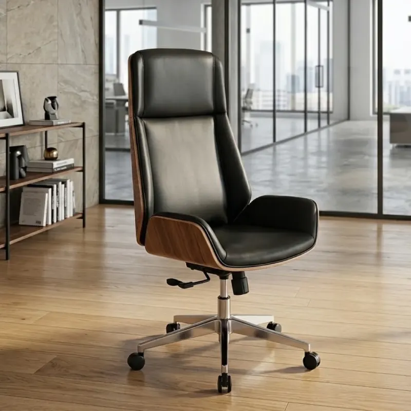 SILLA OFICINA MONACO ALTO CUERPO CAFE TAPIZ NEGRO