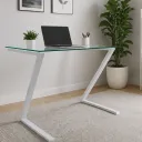MESA TIPO Z DE 80*50 VIDRIO TEMPLADO Y ESTRUCTURA BLANCO