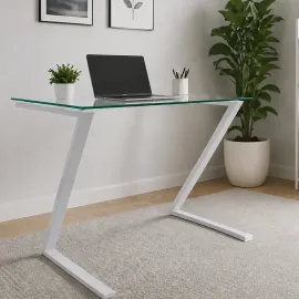 MESA TIPO Z DE 80*50 VIDRIO TEMPLADO Y ESTRUCTURA BLANCO 2