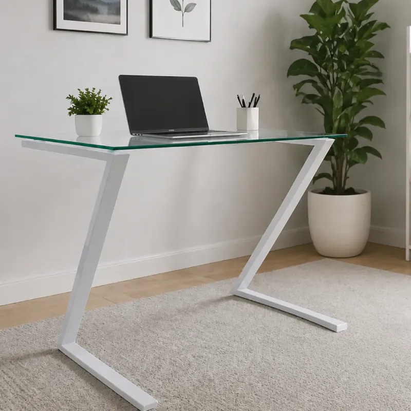 MESA TIPO Z DE 80*50 VIDRIO TEMPLADO Y ESTRUCTURA BLANCO