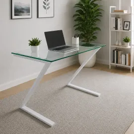MESA TIPO Z DE 80*50 VIDRIO TEMPLADO Y ESTRUCTURA BLANCO