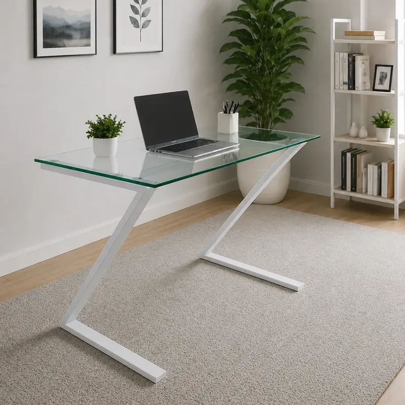 MESA TIPO Z DE 80*50 VIDRIO TEMPLADO Y ESTRUCTURA BLANCO