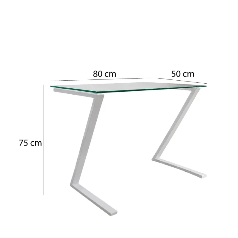 MESA TIPO Z DE 80*50 VIDRIO TEMPLADO Y ESTRUCTURA BLANCO