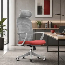 SILLÓN KERDOM ALTO ROJO CON GRIS