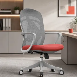 SILLA OFICINA KERDOM BAJO COLOR GRIS CON ROJO