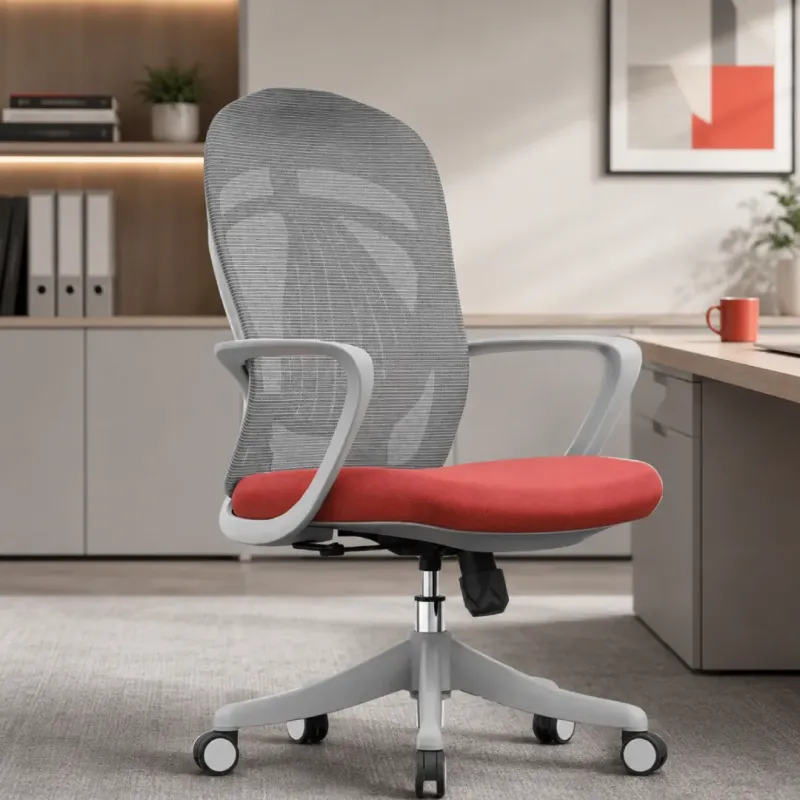 SILLA OFICINA KERDOM BAJO COLOR GRIS CON ROJO