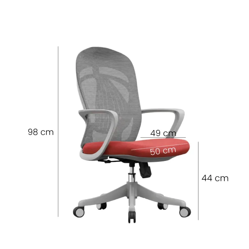 SILLA OFICINA KERDOM BAJO COLOR GRIS CON ROJO