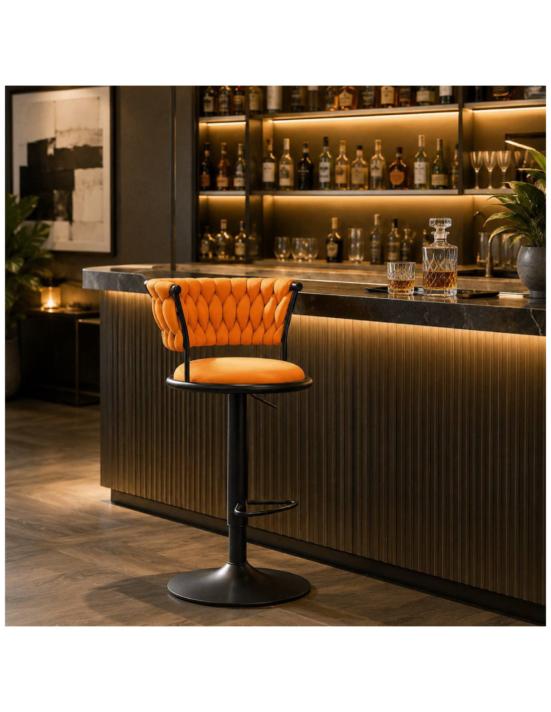 SILLA BAR KIARA COLOR NARANJA BASE NEGRO