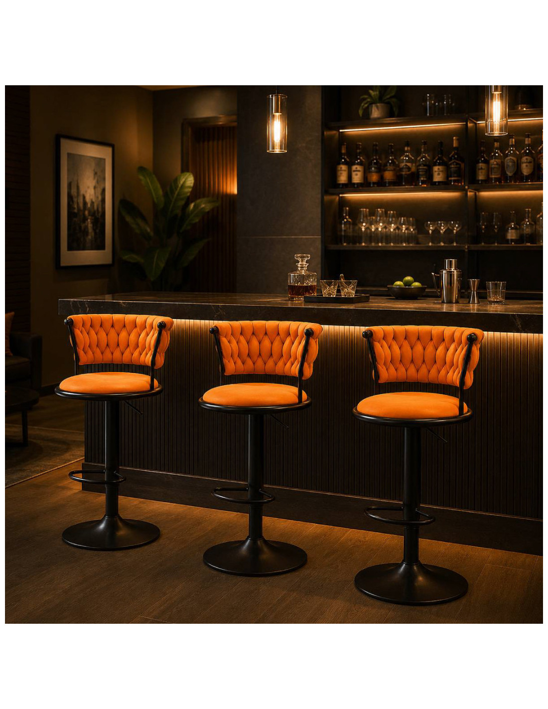 SILLA BAR KIARA COLOR NARANJA BASE NEGRO