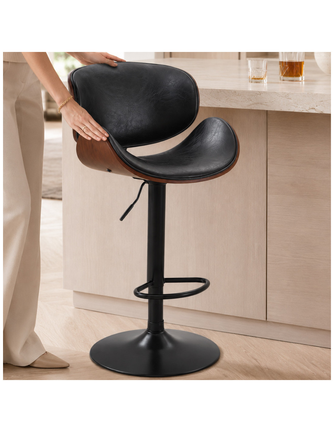 SILLA BAR MONACO CUERPO CAFE TAPIZ NEGRO